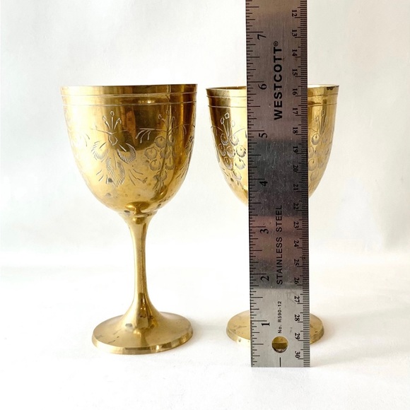 Vintage Engraved Brass Wine Glasses - Picture 4 of 4